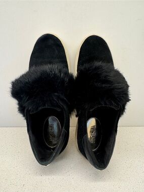 Michael Kors Maven Fur Slip-on Sneakers Runners Black Shoes Suede Leather Sz 7.5